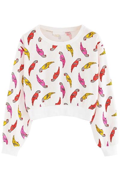 Oasap Macaw Print Cropped Sweatshirt