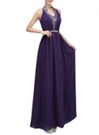 Oasap Women's Halter Backless Rhinestone Maxi Evening Chiffon Dress