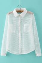 Oasap Sweet Crochet White Button Down Shirt