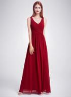 Oasap V Neck Sleeveless Solid Color Maxi Prom Dress