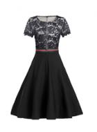 Oasap Round Neck Half Sleeve Lace Panel A-line Dress