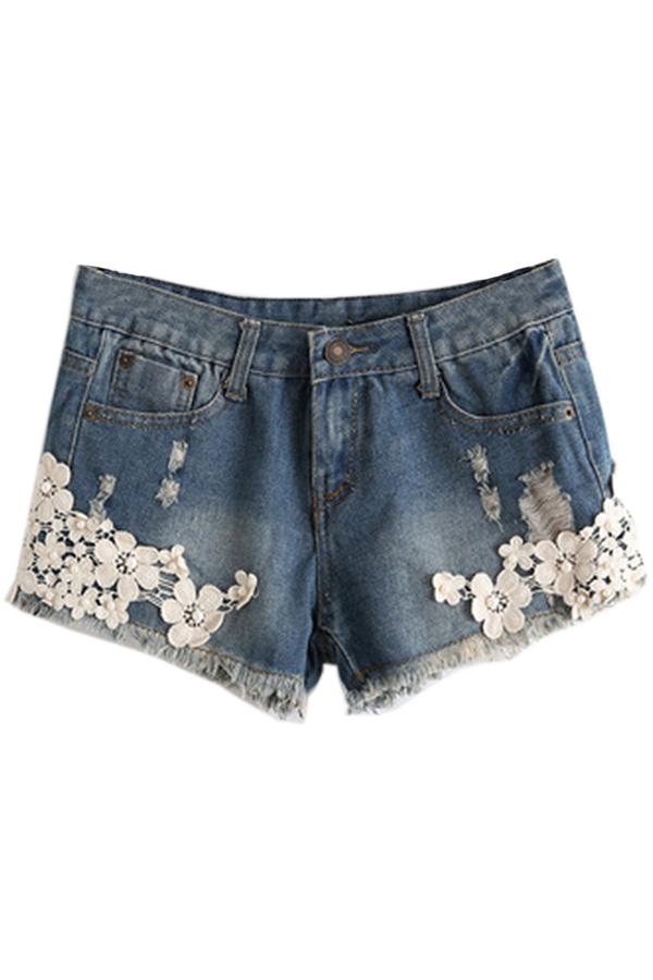 Oasap Crocheted Flower Demin Shorts