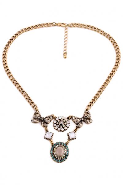 Oasap Boho Rhinestones Bowknot Necklace