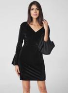 Oasap V Neck Flare Sleeve Solid Color Bodycon Dress