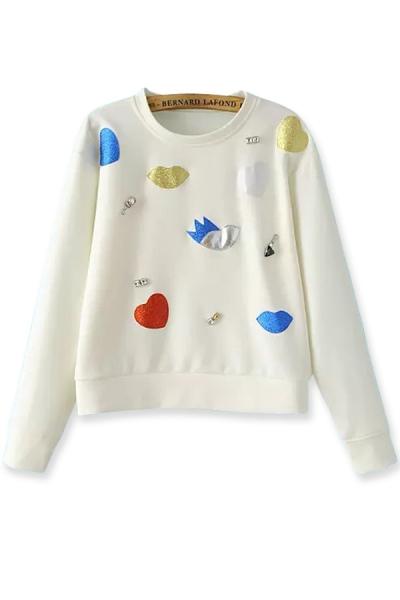 Oasap Lovable Patched Sequin Sweatshirt