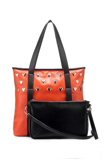 Oasap Distinctive Orange Heart-studded Shoulder Bag With Contrast Black Pouch