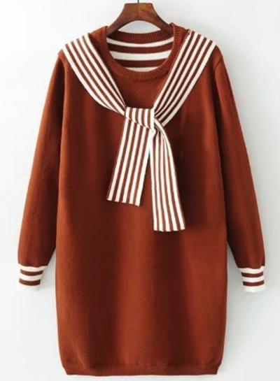 Oasap Striped Sailor Collar Knit Sweater Dress