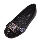 Oasap Diamond Pattern Bow Square Toe Flat Heels Shoes