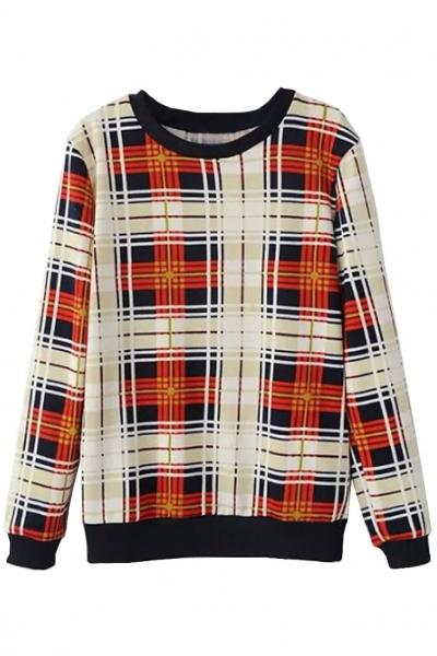 Oasap Cute Orange Apricot Plaid Sweatshirt
