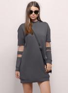 Oasap Women's Sheer Insert Sleeve Longline Jumper Dress
