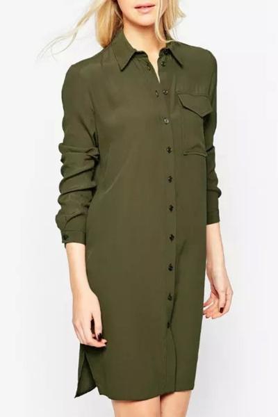 Oasap Classic Side Slit Stand Collar Chiffon Shirt Dress