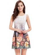 Oasap Women's Vintage Floral Print Sleeveless A-line Dress