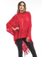 Oasap Loose Fit Batwing Sleeve Plus Size Fringe Cape Knitwear