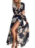 Oasap Deep V Neck Long Sleeve Floral Printed Maxi Dresses