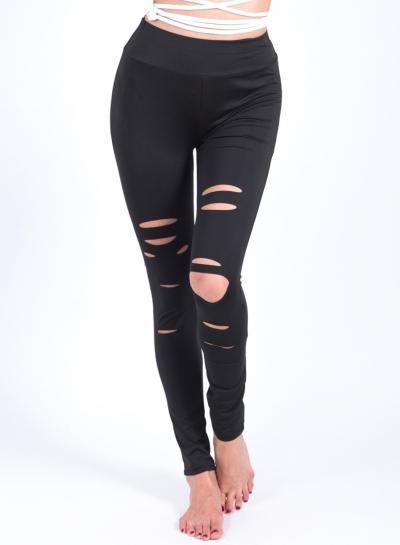 Oasap High Waist Broken Hole Black Pants