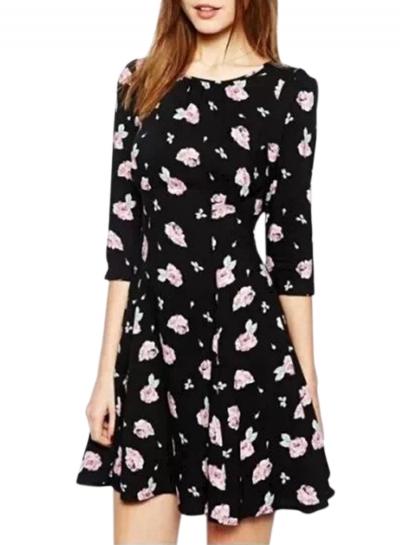 Oasap Women's Rose Print Slim Fit Trapeze Dress