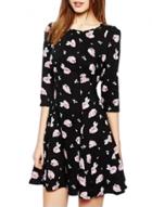 Oasap Women's Rose Print Slim Fit Trapeze Dress