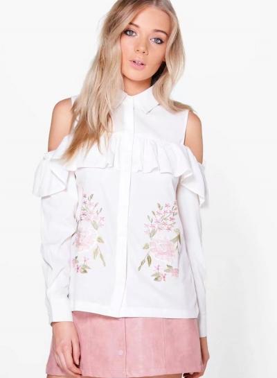 Oasap Floral Embroidery Off Shoulder Shirt