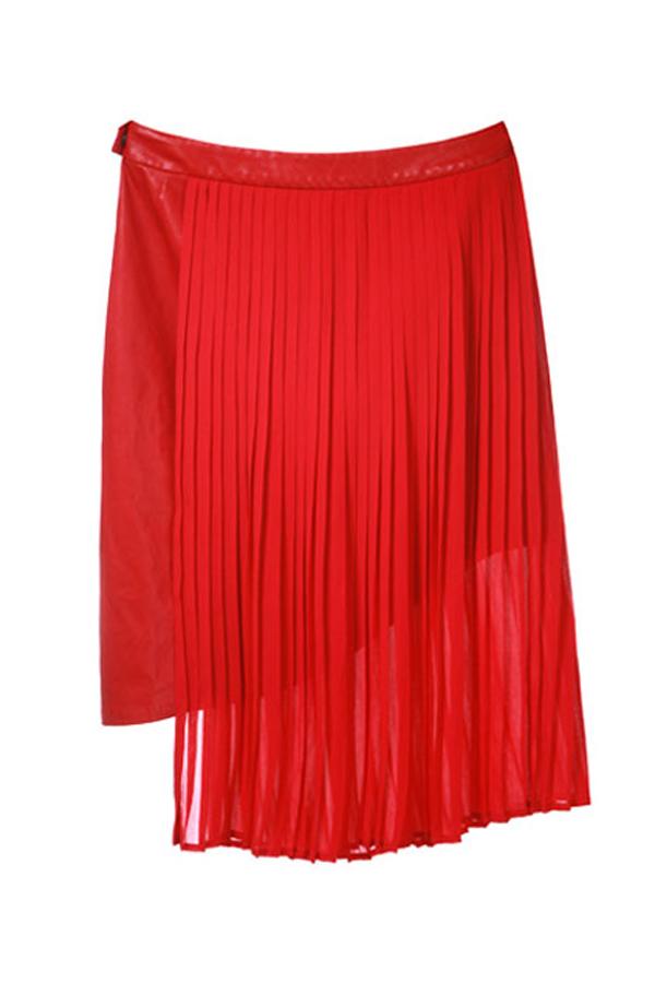 Oasap Faux Leather Contrast Color Pleated Skirt