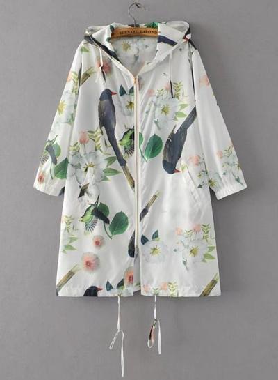 Oasap Hooded Floral Printed Sun Protection Outerwears