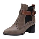 Oasap Pointed Toe Rivet Buckle Block Heels Ankle Boots