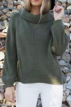 Oasap Casual Solid Turtle Neck Pullover Sweater
