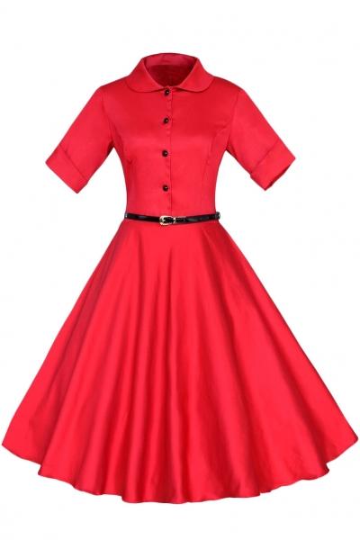 Oasap Vintage Button Front Collared Belted A-line Dress