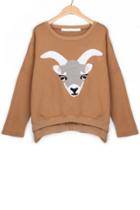 Oasap Goat Embroidered High-low Fleece Sweatshirt