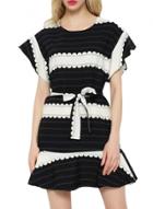 Oasap Women's Color Block Striped Print Flounce Trim Belted Dress