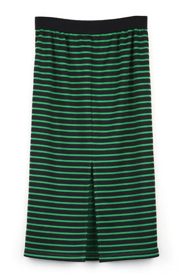 Oasap Hip Hugging Front Slit Striped Skirt