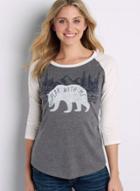 Oasap Plus Size Long Sleeve Round Neck Bear Print Knit Tee Shirt