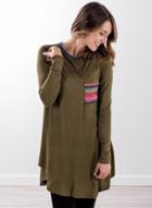 Oasap Loose Fit Long Sleeve Knit Tee Shirt With Printed Pocket