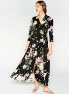 Oasap Fancy Floral Print Three Quarter Length Sleeve Maxi Pleated Dress