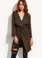 Oasap Fashion Long Sleeve Drawstring Waist Solid Trench Coat