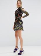 Oasap Slim Fit Long Sleeve Floral Mini Dress