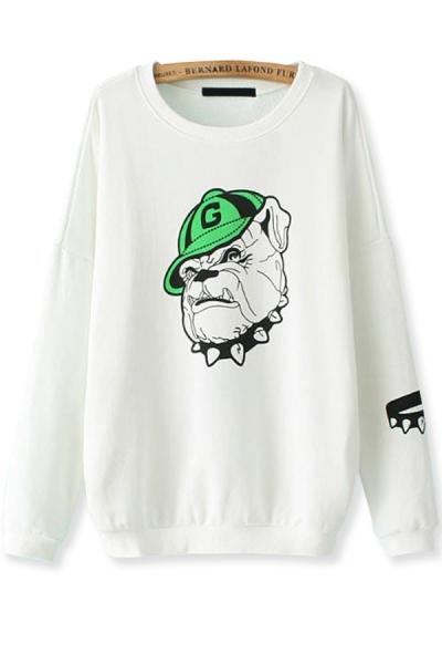 Oasap Casual Loose Bulldog-print Sweatshirt