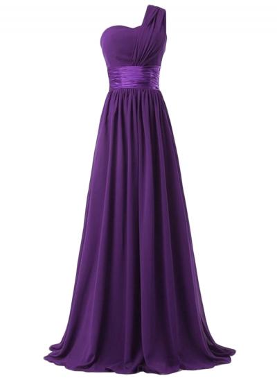Oasap Women's Elegant Solid One Shoulder Maxi Bridesmaid Dress