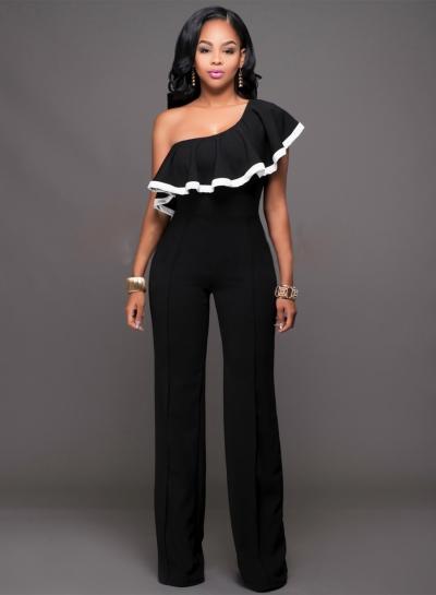 Oasap Fashion One Shoulder Ruffle Wide Leg Jumpsuit