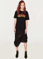 Oasap Black Letter Printing Loose Tee Shirt