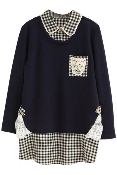 Oasap Fashion Paneled Plaid Sweatshirt