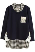 Oasap Fashion Paneled Plaid Sweatshirt