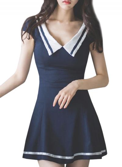 Oasap Women's Double V Neck Cap Sleeve Fit Flare Dress