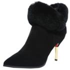 Oasap Pointed Toe Stiletto Heels Faux Fur Ankle Boots