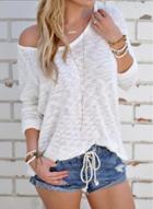 Oasap V Neck Long Sleeve Solid Color Pullover Knitwear