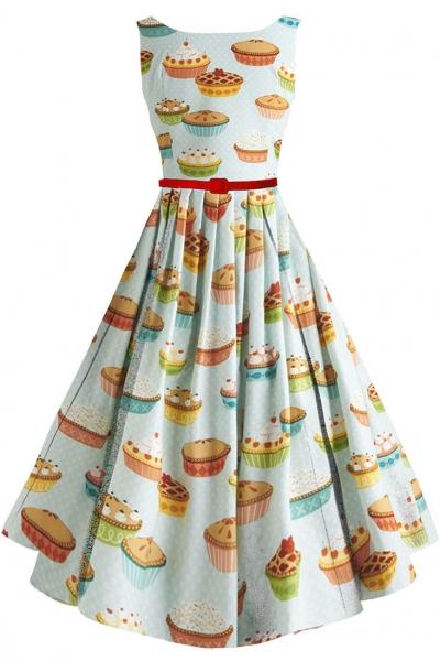 Oasap Yummy Cake Print Sleeveless Swing Dress
