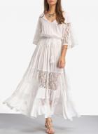 Oasap V Neck Flare Sleeve Floral Lace Maxi Party Dress
