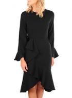 Oasap Round Neck Bell Sleeve Solid Color Dress