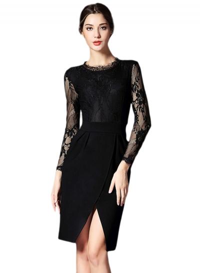 Oasap Elegant Lace Splicing Front Slit Cocktail Dress