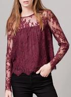 Oasap Glamour Long Sleeve Round Neck Lace Blouse