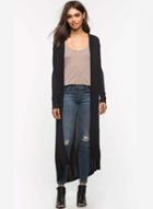 Oasap Long Sleeve Open Front Solid Color Long Coat